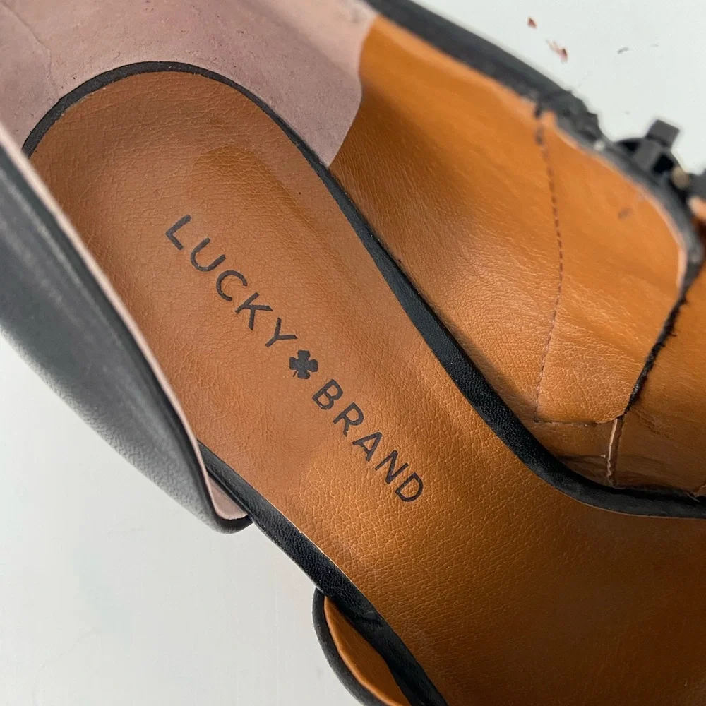 Lucky Brand Black Open Toe Leather Wedges - Picture 7 of 8